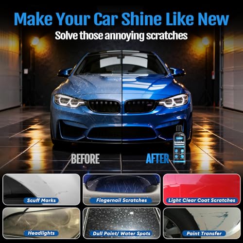 Car Scratch Remover, 300ml Scratch Repair & Swirl Remover Kit for Vehicles, Scratch Eraser Restorer & Polishing with Pad and Nano Sparkle Cloth for Light Scratches, Oxidation, Water Spots