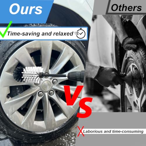 Wheel Brush Kit, Soft Drill Wheel Cleaner Brush, No Scratches Highly Dense Car Cleaning Brush Set for Wheels, Rims, Engines, Exhaust(White/Black,2Pcs) - color: White/Black,2pcs