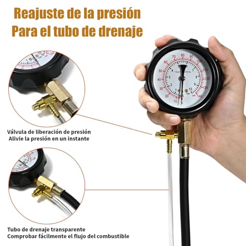 Fuel Pressure Tester Kit,0-140PSI Fuel Pressure Gauge Kit,TU-114 Oil Pressure Tester Kit with Gauge for Auto Car Truck and Marine