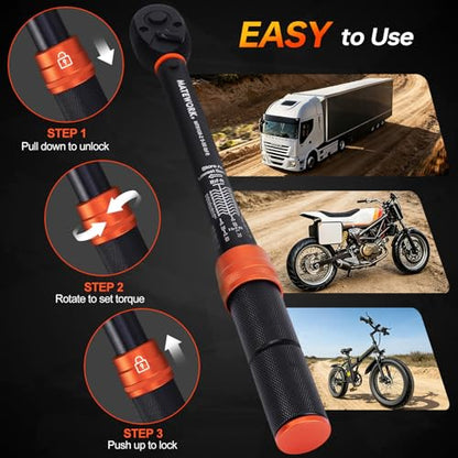 41PCS Torque Wrench Set 1/4 3/8 1/2-Inch Drive, Complete Click Torque Wrench Kit with Sockets, Bits, Extension Bars & Adapters, ±3% Accuracy 72-Tooth Dual-Scale Wrenches for Bike, Moto, Car, Truck - size: 1/2 3/8 1/4-inch (41pcs)