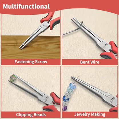 5-Pack 5.5-Inch Long Needle Nose Pliers, Mini Jewelry Pliers | Spring loaded fine tip jaws precision pliers for jewelry making, electronics, 3D printing, DIY, Craft & Repairing