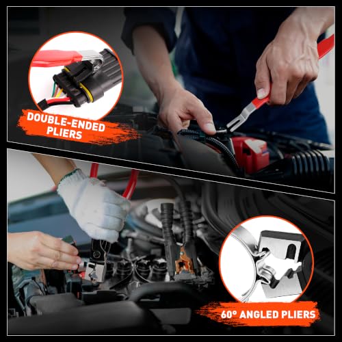 SnowyFox 5PCS Electrical Disconnect Pliers Set Automotive Removal Tool Kit | Automotive Electrical Terminal Connector Separator Removal Tool with Gloves & Storage Bag for Car Suv RV Repair