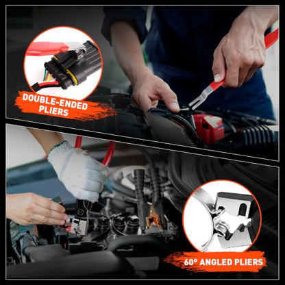 SnowyFox 5PCS Electrical Disconnect Pliers Set Automotive Removal Tool Kit | Automotive Electrical Terminal Connector Separator Removal Tool with Gloves & Storage Bag for Car Suv RV Repair
