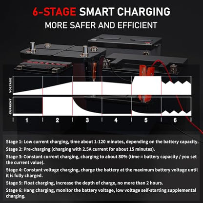 LVYUAN 30Amp Smart Car Battery Charger, 12V/24V Automotive Charger, Lead-Acid Battery, LiFePO4 Battery Maintainer with LCD Display, Trickle Charger, for Lawn Mower, Motorcycle, AGM, STD, Gel, EFB,etc