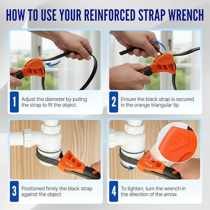 2-Pack Rubber Strap Wrench Set, Max Diameter 6" and 8" Heavy Duty Adjustable Strap Wrench Plumbing, Oil Filter, Shower Head, Sink, Pipe, Jar Opener, Non-Slip Grip Wrench (Orange)