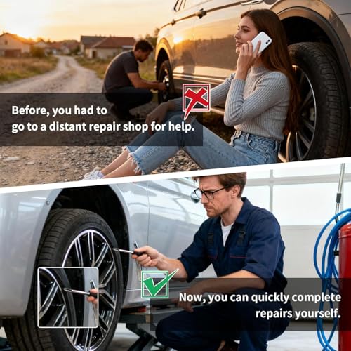 100Pcs Tire Repair Rubber Nails Kit with 2 Sizes,Screw in Tire Repair Kit Screw Plugs for Tires, Vacuum Tire Repair Plugs with Storage Box and Screwdriver, for Truck Car Motorcycle(50S+50L)