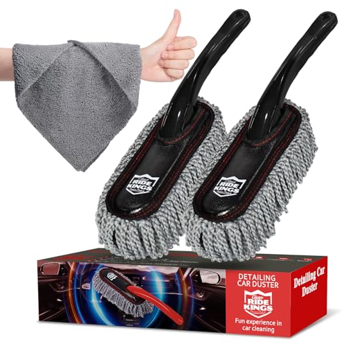 Car Interior Detailing Kit - 2 Black Dusters, Towel | Electrostatic sweep for dash & console. Soft fleece absorbs dirt scratch-free. Perfect auto care gift box for vehicles. - color: Gray