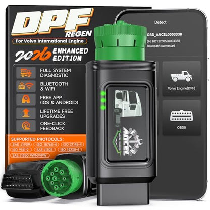 ANCEL HD120 Heavy Duty Truck Scanner with DPF Regen & Parked Regen for Volvo & International MaxxForce Engines, Bluetooth Full-System HDOBD/OBD2 Diesel Scanner, Lifetime Updates