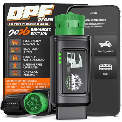 ANCEL HD120 Heavy Duty Truck Scanner with DPF Regen & Parked Regen for Volvo & International MaxxForce Engines, Bluetooth Full-System HDOBD/OBD2 Diesel Scanner, Lifetime Updates