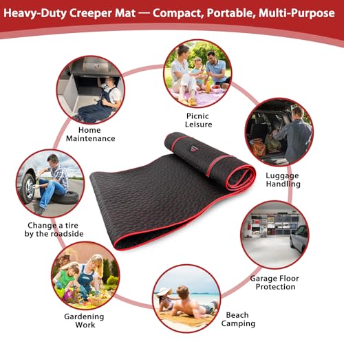 Upgraded Rolling Creeper Mat for Mechanics, 60 x 28 in Padded Automotive Work Mat for Cars, SUVs & Pickup Trucks, Red - color: Red