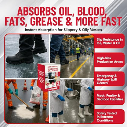 SHURFOOT 3lb Non-Slip Oil Absorbent - Provides Ice Traction & Vapor Suppression - Spill Control for Blood, Water & Oils - USDA Approved - Floor Dry Absorbent Odorless - Fire-Safe & Dustless - size: 3 LB