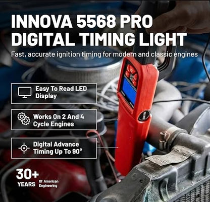 Innova 5568 Pro Digital Timing Light Tool with Digital Advance, LED Display, Ignition Timing for 2 and 4 Cycle Engines, Automotive Diagnostic Tool for Cars and Trucks
