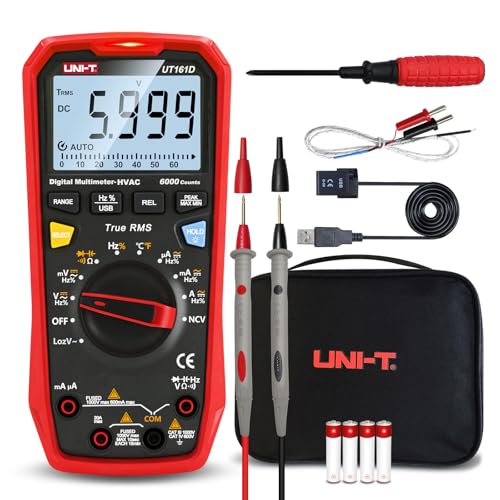 UNI-T Multimeter Kit UT161D, 1000V AC DC Volt Ohm Meter Capacitor Tester Frequency Meter True RMS 6000 Counts USB Transmission LOZ ACV Temperature Measurement - size: UT161D Multimeter