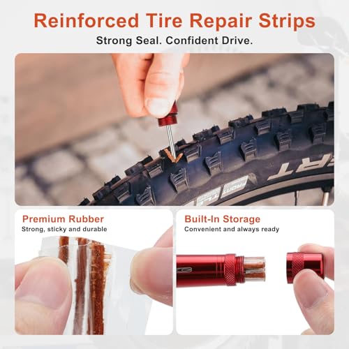 Linkstyle Tubeless Bike Repair Kit: Portable Tubeless Tire Plug Tool with Valve Core Tool for Emergency Mountain Road Gravel Bike Tire Puncture Repair | Quick Tubeless Tire Repair Without Wheel Removal