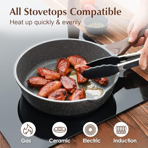 SENSARTE Nonstick Skillet, Deep Frying Pan 10/11/12-inch, Saute Pan with Lid, Stay-cool Handle, Healthy Stone Cookware Cooking Pan, Induction Compatible (10-Inch/3.5QT) - color: Gray, size: 10-inch/3.5QT