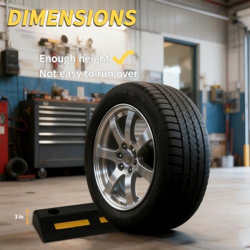 2 Pcs 3" H Parking Stopper for Garage Parking Aid Heavy Duty Rubber Wheel Stops Durable High-Visibility Tire Blocks Parking Aid Gadgets Tire Stops for Cars Trucks RVs with Bolt Installation - size: 3"H 2pcs