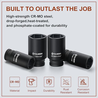 3/4" Impact Socket Set, 22PCS 6-Point SAE (3/4" to 2"), Cr-Mo, with Adapters, Quick Release Ratchet, Extension Bar & Storage Case - size: 22-Piece 3/4" Drive Impact Socket Set SAE