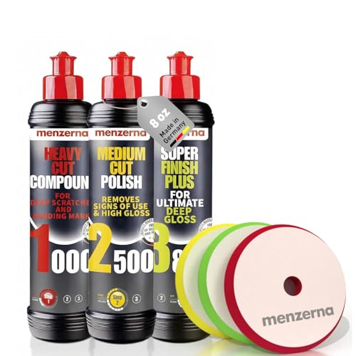 Menzerna Polishing Set 8oz – HCC1000, MCC2500 & SFP3800 | 3-Step System incl. 3 Matching 6-inch Pads for Scratch Removal, Swirl Elimination & Mirror-Like Finish - color: Polishing Set 8oz + Pad