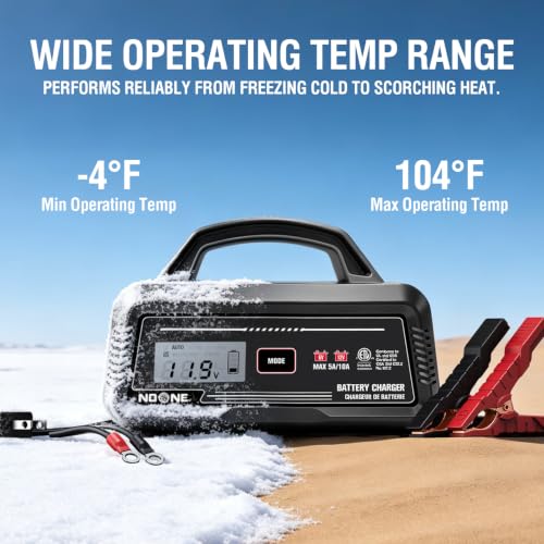 NOONE 5A/10A Smart Battery Charger - 6V/12V Fully Automatic Maintainer | with Winter Mode, Auto Repair and Overheat Protection - Car Trickle Charger for AGM, Gel, Deep Cycle & LiFePO4 Batteries