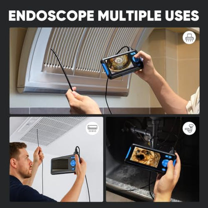 T TAKMLY Endoscope Camera with Light, 4.3'' Inspection Snake Cameras, 1080P HD Borescope, Dual Lens, IP67 Waterproof Snake Camera for Inspecting Walls, Vents, Automotive Engines, Pipes, 16.4FT