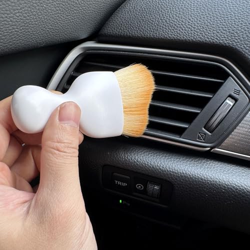Car Detailing Brush, Soft Bristle Cleaning Brush, Scratch-Free Auto Duster Tool for Dashboard, Air Vents, Leather & Interior Cleaning (White&Brown with Cap) - color: White&Brown with Cap