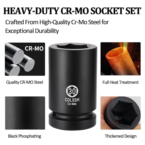 3/4 Inch Drive Impact Socket Set, 12 Piece Deep Impact Sockets, Standard 6-Point Metric Socket Set(24mm-41mm), Cr-Mo Steel for Vehicle and Equipment Repair (zxttgj-1in-9pcs-Metric) - style: zxttgj-1in-9pcs-Metric