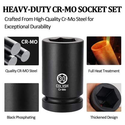 3/4 Inch Drive Impact Socket Set, 12 Piece Deep Impact Sockets, Standard 6-Point Metric Socket Set(24mm-41mm), Cr-Mo Steel for Vehicle and Equipment Repair (zxttgj-1in-9pcs-Metric) - style: zxttgj-1in-9pcs-Metric