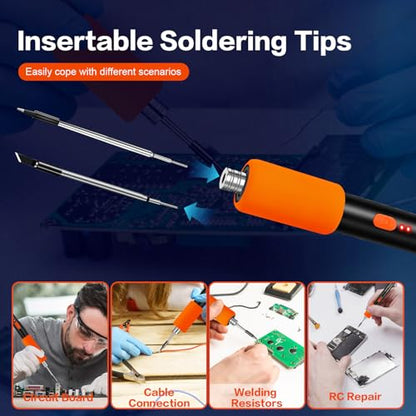 KINGSOM Cordless Soldering Iron Kit, 2 in 1 Corded/Wireless Soldering Iron Cordless, 8 Seconds Fast Heating with Stand Portable, 500°F-842°F Adjustable Temp for DIY, Appliance Repair