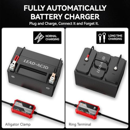 [2-Pack] FOVAL Fully Automatic Trickle Charger, 1000mA 12V Smart car Battery Charger, Battery Maintainer, Float Charger for Motorcycle Car Lawn Mower Boat SLA ATV Wet Gel Cell Lead Acid Batteries