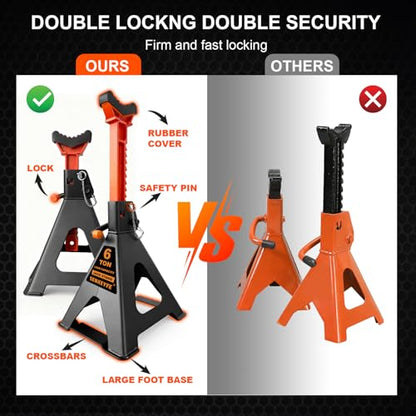 6 Ton (13,200 LBs) Jack Stands with Crossbars,Double Pin Locking,Rubber Cover,Large Foot Base,15"-22" Adjustable Height,Heavy Duty Car Jack Stands,Lifting Bus,RV,SUV,MPV,Pickup Truck,2 Pack - color: orange-upgraded, size: 6ton Load Capacity