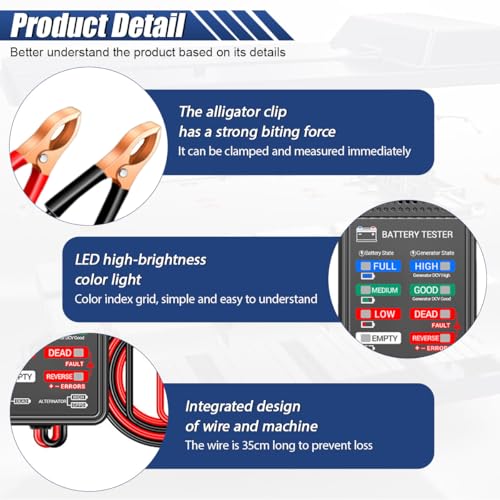 12V Car Battery Tester, Car Alternator Charging System Analyzer | Car Voltmeter Analyzer with LCD Screen & Indication, Fast Response Digital Battery Load Monitor Indicator for Vehicles