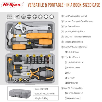 Hi-Spec Magnetic T-Handle Ratchet Wrench and Screwdriver Set with Toolbox | 30pc, socket and wrench coverage, roadside fixes, organized box, garage maintenance help, bike and vehicle tasks, quick setup - color: Yellow