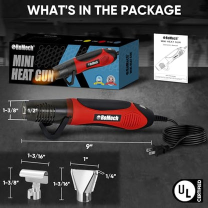 ROMECH 350W Heat Gun with 2 Nozzles, Dual Temp Heat Gun 400°F-660°F, Fast Heat Hot Air Gun with Overload Protection for DIY Craft Embossing Shrink Wrapping (Red) - color: Red