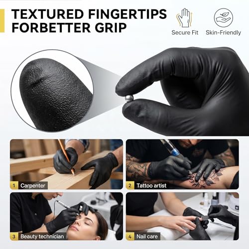 5 Mil Black Nitrile Gloves Disposable Latex Free, Textured Grip Food Safe, Professional for Cooking, Tattoo, Cleaning - size: Small