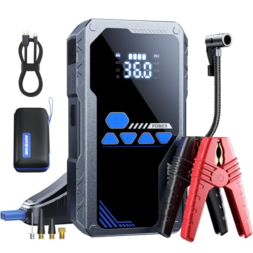 AUTOONE JWA2 Jump Starter with Air Compressor (All Gas/12L Diesel), 150PSI Car Jumper Starter Portable, Jump Box Tire Inflator with LED Flashlight, LCD Display, Storage Case - size: With Inflator 8000A