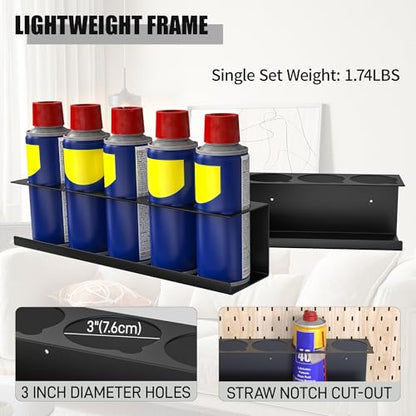 Riciakik 4 Pack Wall-Mounted Spray Bottle Holder, Aerosol Spray Can Holder Storage Rack, Heavy-Duty Paint Bottle Organizer With 20 Holes, Steel Black Spray Rack for Garage, Shop, Home or Tool Trailer - style: 4 Pack