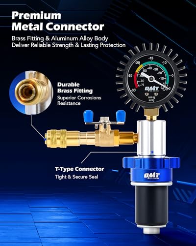 OMT Coolant Vacuum Refill Kit, 13 Pcs Radiator Cooling Tool Set with Hose | Solid Aluminum Alloy Material, Fast Evacuation & Leak Testing, 0 to -30 inHg Gauge, Universal Fit for Auto Mechanics, Blue - color: Blue