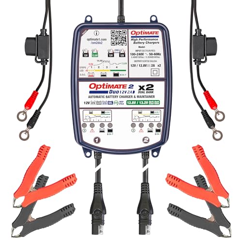 Tecmate Optimate 2 Duo x 2 Bank, TM-571, Bronze Series: 5-Step 2X 12V / 12.8V 2A Sealed Battery Charger & maintainer, Blue - size: OptiMATE 2 DUO x 2 BANK, 12V / 12.8V 2A