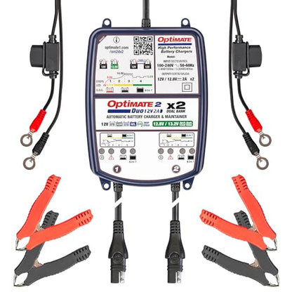 Tecmate Optimate 2 Duo x 2 Bank, TM-571, Bronze Series: 5-Step 2X 12V / 12.8V 2A Sealed Battery Charger & maintainer, Blue - size: OptiMATE 2 DUO x 2 BANK, 12V / 12.8V 2A