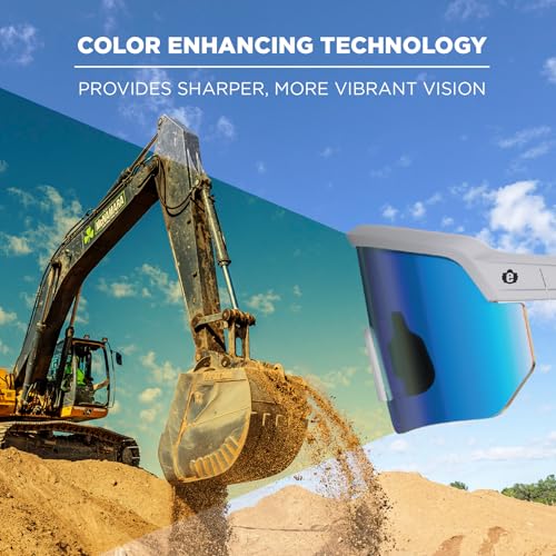 Ergodyne Skullerz AEGIR Safety Sunglasses, High Contrast Color Enhancing Mirrored Lenses, ANSI z87.1 - color: High Contrast Ice Blue Mirror Lens