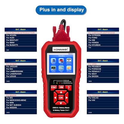 KONNWEI KW880 OBD2 Scanner Full System Car Diagnostic Tool, Code Reader with Check Engine Light Reset, Live Data, DTC Lookup, ABS SRS Tests, Battery Check, OBDII EOBD Scanner for 2002+ Vehicles