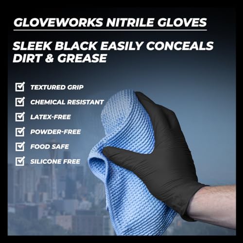 GLOVEWORKS Black Nitrile Gloves for Cooking, Food Prep, Disposable, Latex Free 5 Mil, For Professional Cleaning, Business Use - size: X-Small, style: Case of 1000