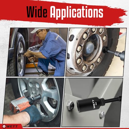 WETT 1/2" Drive Deep Large Impact Socket Set, 11-Piece Spindle Axle Nut Wheel Wrench Sockets Set, Jumbo Metric 6 Point Sockets with 3/4 to 1/2 Adapter, CR-V, (27mm-38mm) - size: 1-1/16"-1-1/2" (11pc) with Adapter