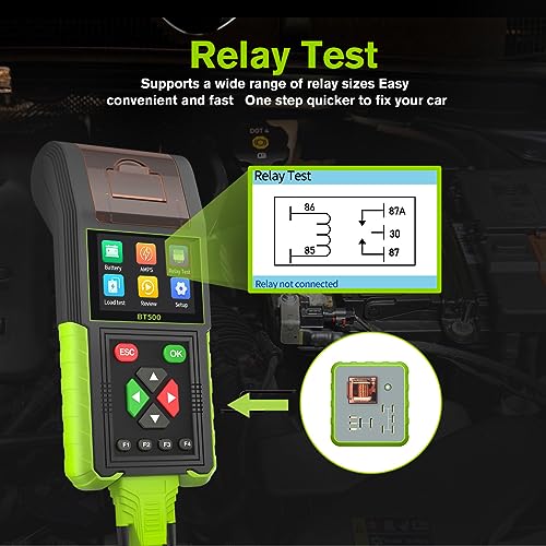 Automotive Battery Tester with Printer, 12V 24V Car Battery Load Tester and Alternator Tester, 20-2000 CCA Battery Capacity Tester, Relay Tester, Leakage Test for Heavy Duty Truck, BT500 - style: BT500