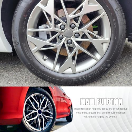 3PCS Car Wheel Hub Bolt Nut Cover Removal Tool, Lug Nut Removal Tool, 3 Styles Lug Cap Cover Remover Set, Car Accessories Tire Hub Puller & Lug Cap Puller Hook Universal for Most Vehicles