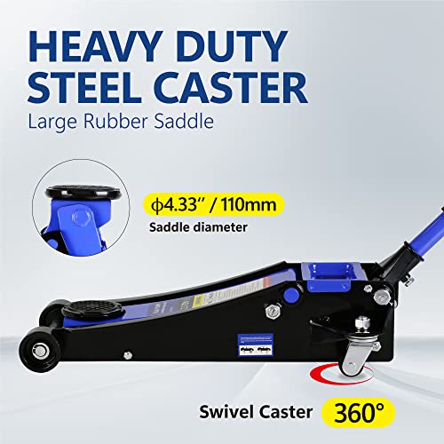 2.5T Low Profile Steel Floor Jack, 5500 lb, Dual Pump, 3.5"-19.5" Lift | Heavy-duty steel, dual-piston quick lift, low profile, 3.5"-19.5" range, overload safety protection. - size: 2.5T Dual Pump 3.5"-19.5"