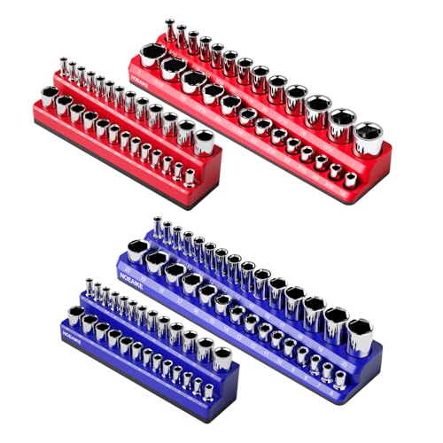 Magnetic Socket Organizer, 4-Pack Metric SAE Holder Set 1/4", 3/8" Drive Socket Trays, Holds 108 Pcs Standard and Deep Size Sockets(Socket not Included) - size: 3/8",1/4"SAE&METRIC/4PCS