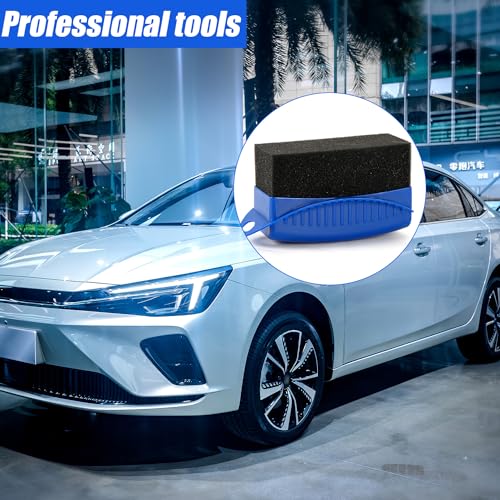 NQEUEPN 2pcs Tire Shine Sponge Pad, Reusable Tire Shine Applicator with Ergonomic Rectangular Box Auto Detailing Wheel Cleaner Car Tire Brush for Car Cleaning Supplies (Blue)