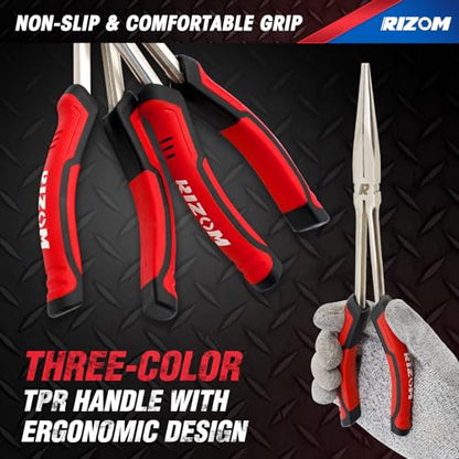 RIZOM 11 Inch Long Needle Nose Pliers, 3Pcs Needle Nose Pliers Set, 90° & 45° Bent Nose Pliers Designed for Long Reach and Narrow Spaces, Includes Storage Bag - size: 3PCS-1