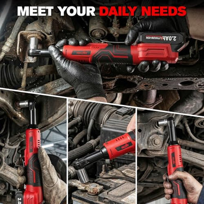 3/8" Electric Ratchet Wrench Cordless 21V, 55 Ft-lbs Brushless Ratchet Wrenches with Extension Bar, Adapter, 7 Sockets, LED Light, 70 N.M High Torque Ratchet Tool Set with 2 Batteries & Charger